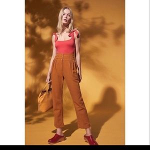 Free People Rumors High Waist Pleated Soft Cotton Mustard Gold Pants